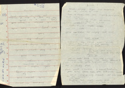Handwritten notes (3 pages) made during lectures about first aid and medical treatment - heart attack, poisoning, head injury etc; 68890