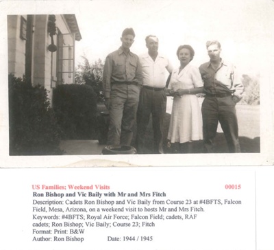 Cadets Ron Bishop and Vic Baily -  From Course 23 on a Weekend visit to hosts Mr and Mrs Fitch - 1944/1945 - Photo No. 00015; 83383