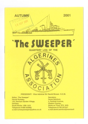 Copy of "The Sweeper" - quarterly log/newsletter of the Algerines Association - Autumn 2001; 37496 Copy of "The Sweeper" - quarterly log/newsletter of the Algerines Association - Autumn 2001; 37496