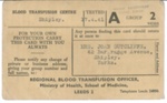 Blood Donor card - Mrs Joan Sutcliffe - 05/11/1941; 5/11/1941; 36839
