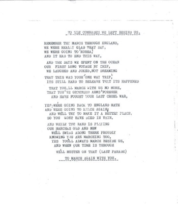 Poem - "To the comrades we left behind us" - Korea; 35810 Poem - "To the comrades we left behind us" - Korea; 35810