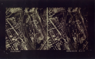 R.A.F. photograph transparency - bomb damage at Stuttgart 25/02/1944; 25/02/1944; 9035 R.A.F. photograph transparency - bomb damage at Stuttgart 25/02/1944; 25/02/1944; 9035