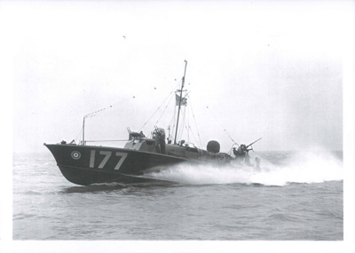 Copies (2) of photograph - R.A.F. air/sea rescue launch no: 177 at speed (with legend); 34362