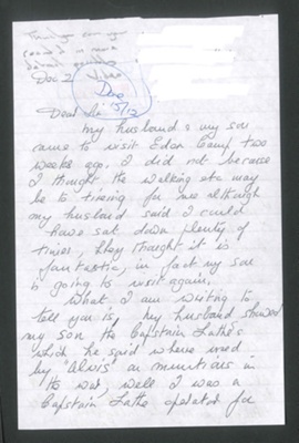 Brief account in letter form from a Lady who used an "Alvis" capstain lathe to make munitions at mountsorrel - nr loughborough - Leicestershire; 34293