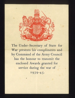 Leaflet - list of campaign stars clasps & medals - enclosed with medals awarded to individuals; 5347