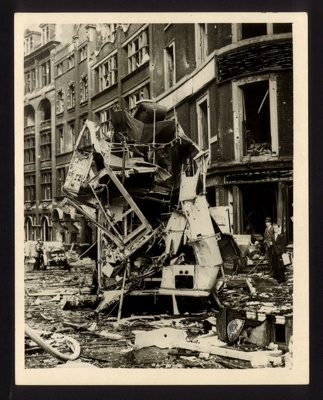 Official war photograph- 9th September 1940- a wrecked bus in central London; 56487