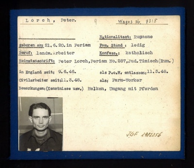 German P.O.W. record card - Peter Lorch - Rumanian - Dob 21/06/1920; 6591