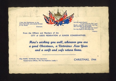 Christmas card - city of Leeds federation of junior conservatives - Christmas 1944; 25/12/1944; 9689