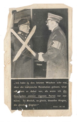 Allied propaganda leaflet (in German) - "Die erste diktatur gesturzt" - Mussolini & Hitler; 37426 Allied propaganda leaflet (in German) - "Die erste diktatur gesturzt" - Mussolini & Hitler; 37426