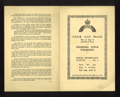 Civil Defence information leaflet no: 2 - "Your gas mask" & "Masking your windows" - July 1939; 1/07/1939; 5264