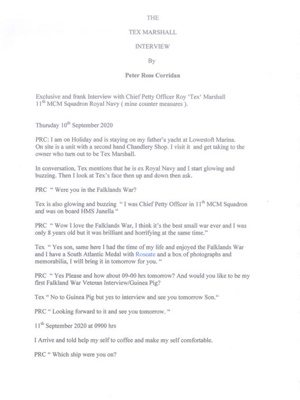 Transcript of an interview with Roy 'Tex' Marshall by Peter Ross Corridan  - 10th September 2020; 83495