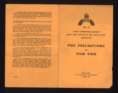 Civil Defence information leaflet no: 5 - "Fire precautions in war time" - August 1939; 1/08/1939; 13115