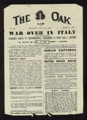 Newsletter- The Oak- 'War over in Italy' dated 03.05.1945 ; 79121