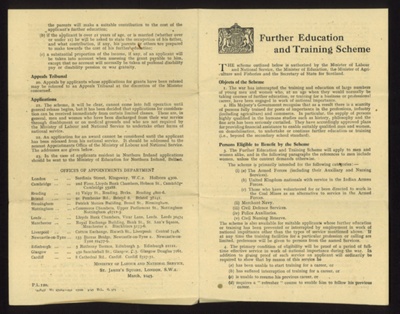Leaflet- 'Further education & training scheme'- who qualifies, applications etc; 78804
