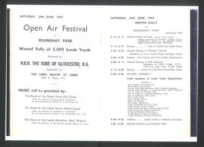 Photocopy of souvenir programme - city of Leeds - festival of youth - 19th to 25th June 1944; 34475