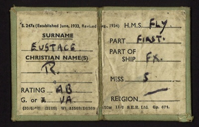 Ship's boarding card - "H.M.S. Fly" - .R. Eustace; 2507 Ship's boarding card - "H.M.S. Fly" - .R. Eustace; 2507