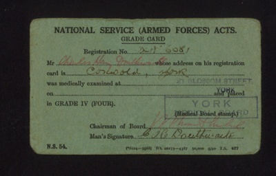 National Service (armed forces) acts - grade card - C.H. Douthwaite; 9630