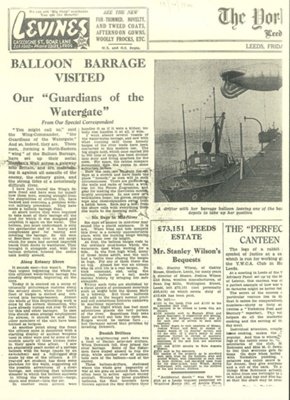 Copies of press cutting - "Balloon Barrage visited" - North East area; 38033 Copies of press cutting - "Balloon Barrage visited" - North East area; 38033