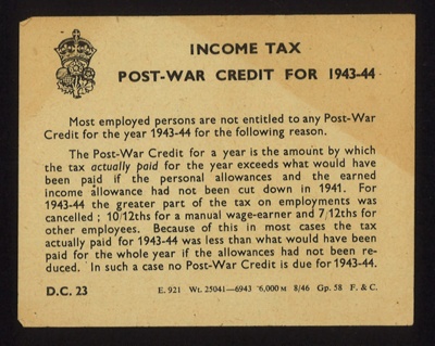 Leaflet - "Income tax post-war credit for 1943-44" - August 1946; 1/08/1946; 5527