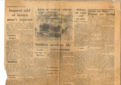 Page from "Cyprus mail" 11/06/1958 - reference to archbishop makarios & E.O.K.A.; 11/06/1958; 36241