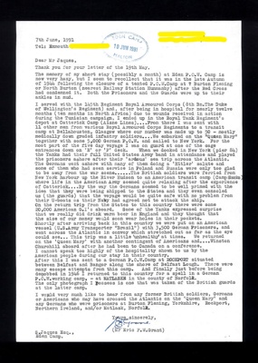 Letter concerning stay at Eden Camp; 3491 Letter concerning stay at Eden Camp; 3491