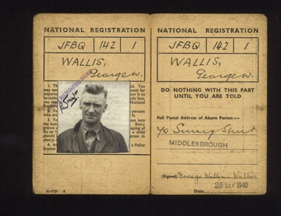 National registration identity card (with endorsement) - George W. Wallis - Middlesbrough - 25/09/1940; 25/09/1940; 5213