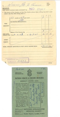 Army release documents (10) - pensions - employment pay - savings certificates - clothing allowance etc - Pte D. Parsons A.T.S.; 36170 Army release documents (10) - pensions - employment pay - savings certificates - clothing allowance etc - Pte D. Parsons A.T.S.; 36170