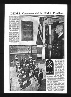 Photocopies (2) - article re: D.E.M.S. memorial on "H.M.S. President"; 1907 Photocopies (2) - article re: D.E.M.S. memorial on "H.M.S. President"; 1907