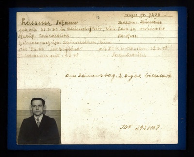 German P.O.W. record card - Johann Loissner - Rumanian - Dob 23/02/1920; 6615