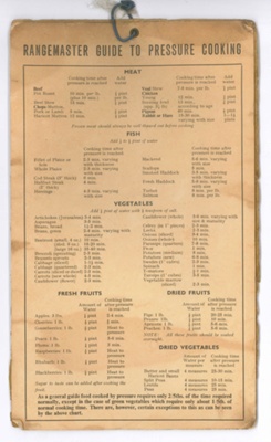 Information leaflet - "Rangemaster guide to pressure cooking"; 37364 Information leaflet - "Rangemaster guide to pressure cooking"; 37364