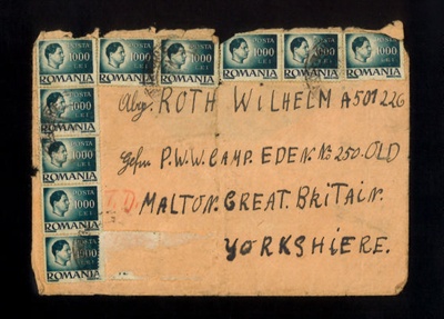 Envelope - addressed to P.O.W. Roth Wilhelm - Eden Camp - Old Malton - from Romania; 5340 Envelope - addressed to P.O.W. Roth Wilhelm - Eden Camp - Old Malton - from Romania; 5340