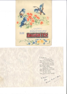 Birthday cards (2) - both circa 1948; 36487 Birthday cards (2) - both circa 1948; 36487