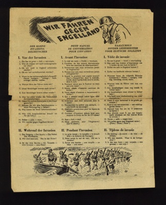 German leaflet - "Wir fahren gegen Engelland" - printed in German French & Dutch - instructions for the invasion of England; 5354