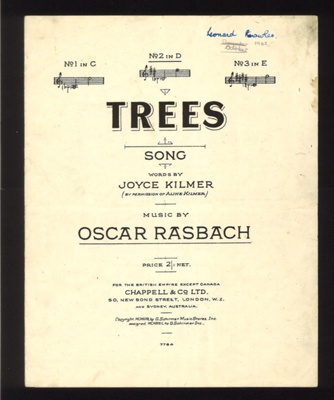 Sheet Music - "Trees" by Joyce Kilmer & Oscar Rasbach - 1922; 1/01/1922; 6173 Sheet Music - "Trees" by Joyce Kilmer & Oscar Rasbach - 1922; 1/01/1922; 6173