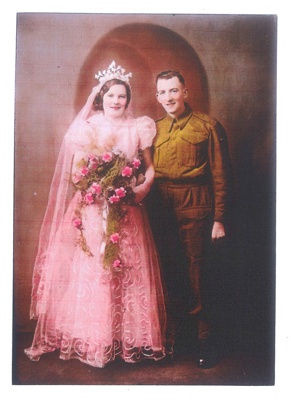 1940's Wedding Dress with  Head Piece and Veil in Pale Pink plus photographs; 81900