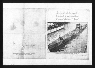 Copy of photograph - surrendered German submarine U-532 arrives at Liverpool - 17/05/1945 - with descriptive article; 17/05/1945; 2082