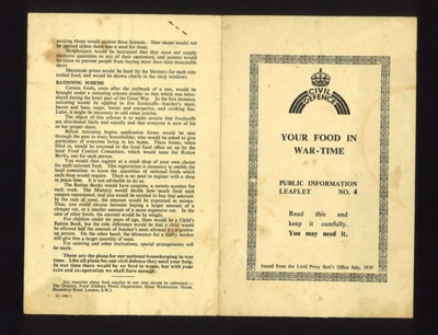 Civil Defence information leaflet no: 4 - "Your Food in War-time" - July 1939; 1/07/1939; 1774