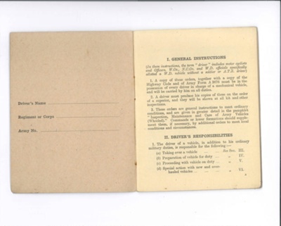 Booklet - "Standing orders for drivers of mechanical vehicles (wheeled) and motor cyclists" - War Office - December 1942; 1/12/1942; 36163