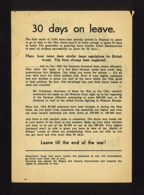 German propaganda leaflet - "30 days on leave"; 5086