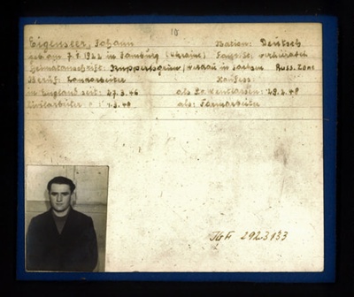 German P.O.W. record card - Johann Eigenseer - German - Dob 07/01/1922; 6612 German P.O.W. record card - Johann Eigenseer - German - Dob 07/01/1922; 6612