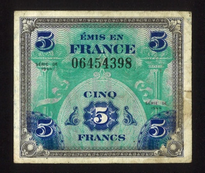 Bank note - Allied invasion currency - cinq francs - 1944; 1/01/1944; 6436
