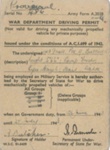 Army form a2038 - War Department Driving Permit - Pte A. Butcher 14391411 - 26/06/1943 to 25/07/1943; 26/06/1943; 38141 Army form a2038 - War Department Driving Permit - Pte A. Butcher 14391411 - 26/06/1943 to 25/07/1943; 26/06/1943; 38141