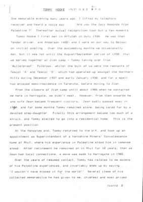 Service history with the Palestine Police Force of Thomas Hooke - (see also item no: 29448); 36705