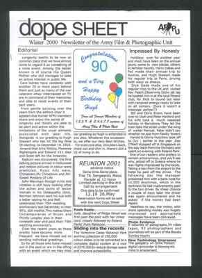 Copy of "Dope sheet" - newsletter of army film and photographic unit - winter 2000; 34296