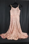 Ladies gold evening dress with pink flowers sequins; 75266