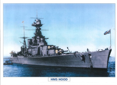 Colour photograph & technical details - "H.M.S. Hood" - battle cruiser; 36454