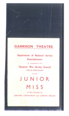 Copy of front cover of a theatre programme "Garrison theatre" - department of National Service entertainment; 34634 Copy of front cover of a theatre programme "Garrison theatre" - department of National Service entertainment; 34634