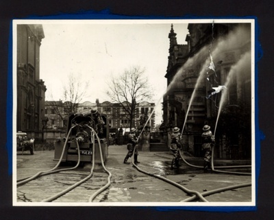 Photograph - A.F.S. training session in grounds of East Ham town hall - with original text; 6714 Photograph - A.F.S. training session in grounds of East Ham town hall - with original text; 6714