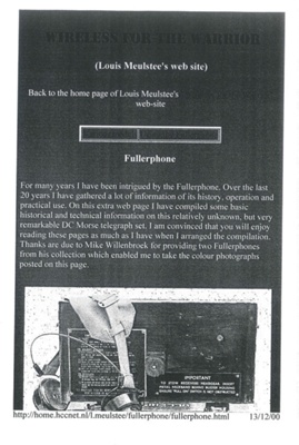 Photocopies (9 x a4 pages) - "History & development of the Fullerphone" - the D.C. line morse telegraph; 37404
