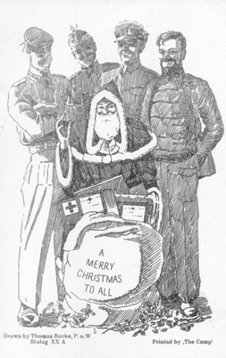 Christmas Card sent by Thomas Davies from POW Camp III D - Camp No. 415 - Christmas 1941 - Drawn by Thomas Burke POW; 83486